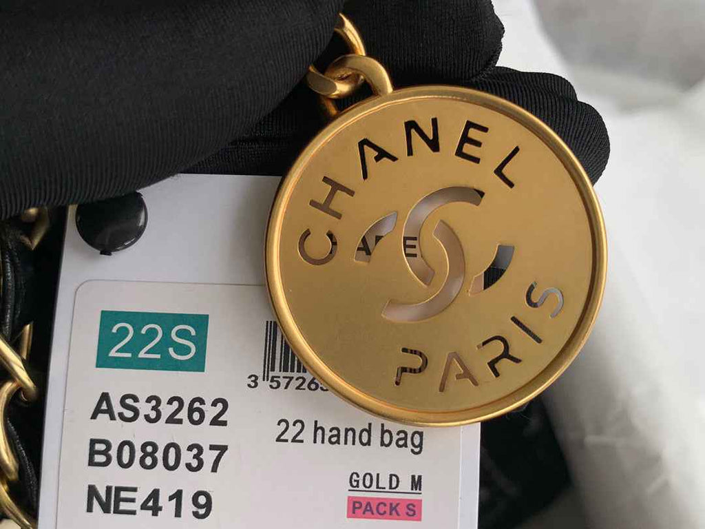 Chanel 22 Large Handbag AS3262 Clothes Gold-Tone Metal Black