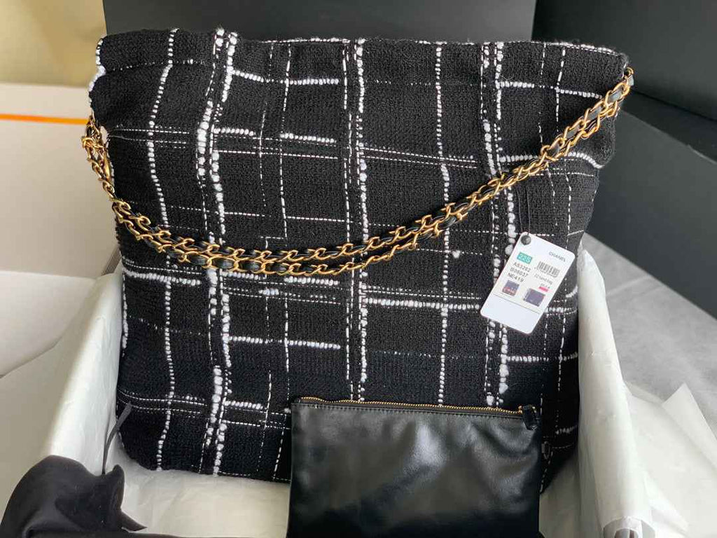 Chanel 22 Large Handbag AS3262 Clothes Gold-Tone Metal Black