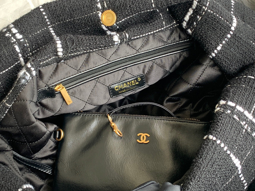 Chanel 22 Large Handbag AS3262 Clothes Gold-Tone Metal Black