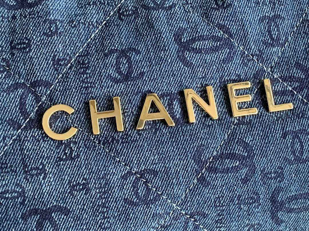 Chanel 22 Large Handbag AS3262 Clothes Gold-Tone Metal Blue
