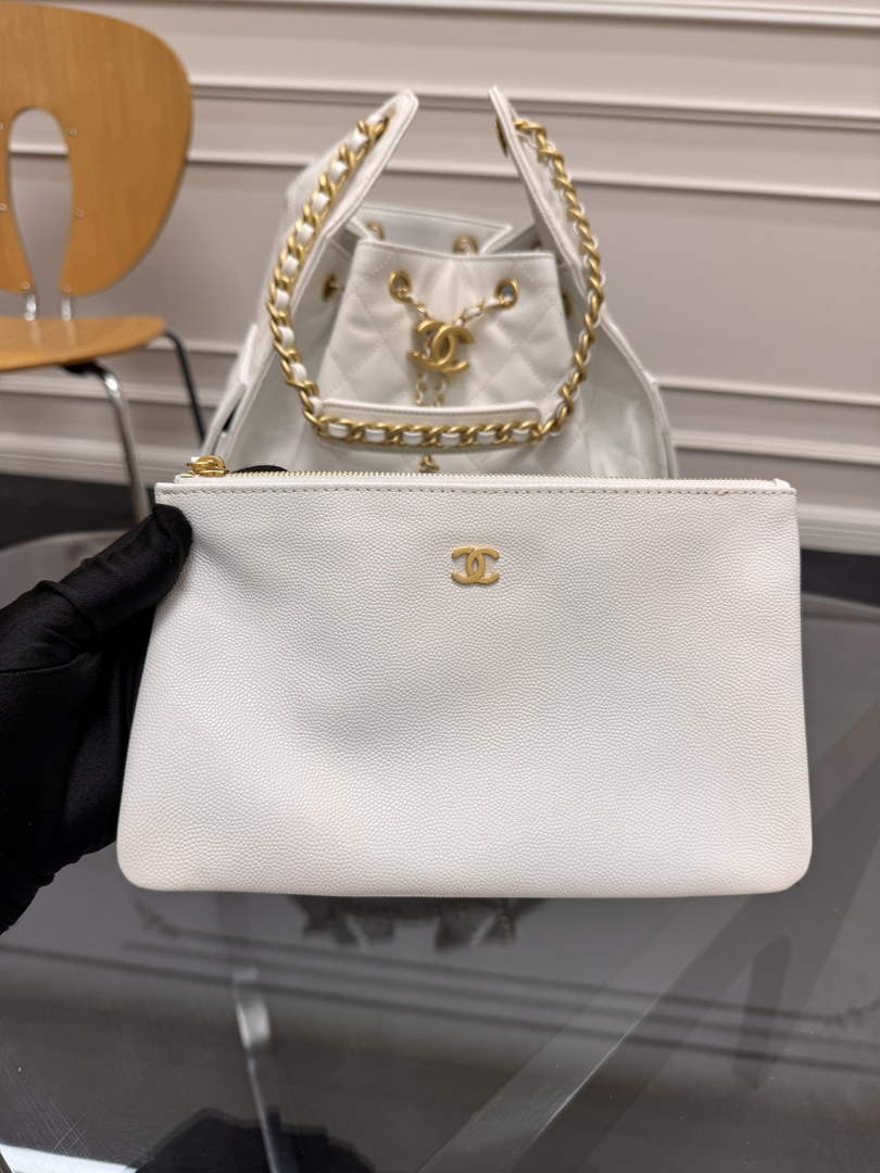 Chanel 25 medium handbag, AS5311 grained calfskin beige - Default Title - View 8