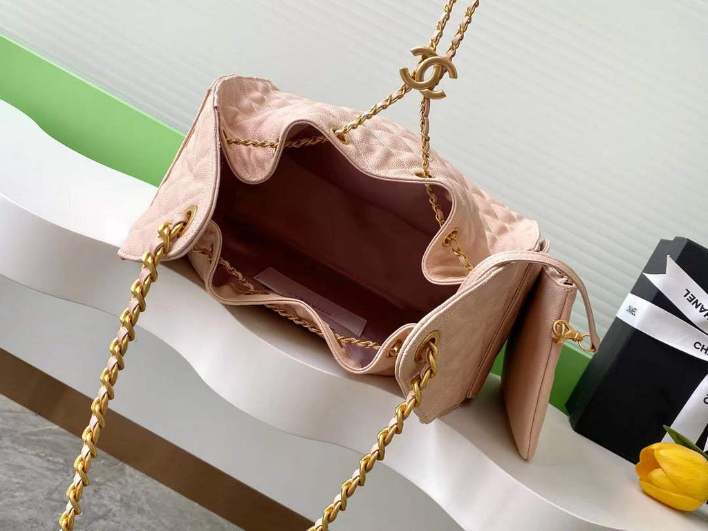 Chanel 25 medium handbag, AS5311 grained calfskin light pink - Default Title - View 7