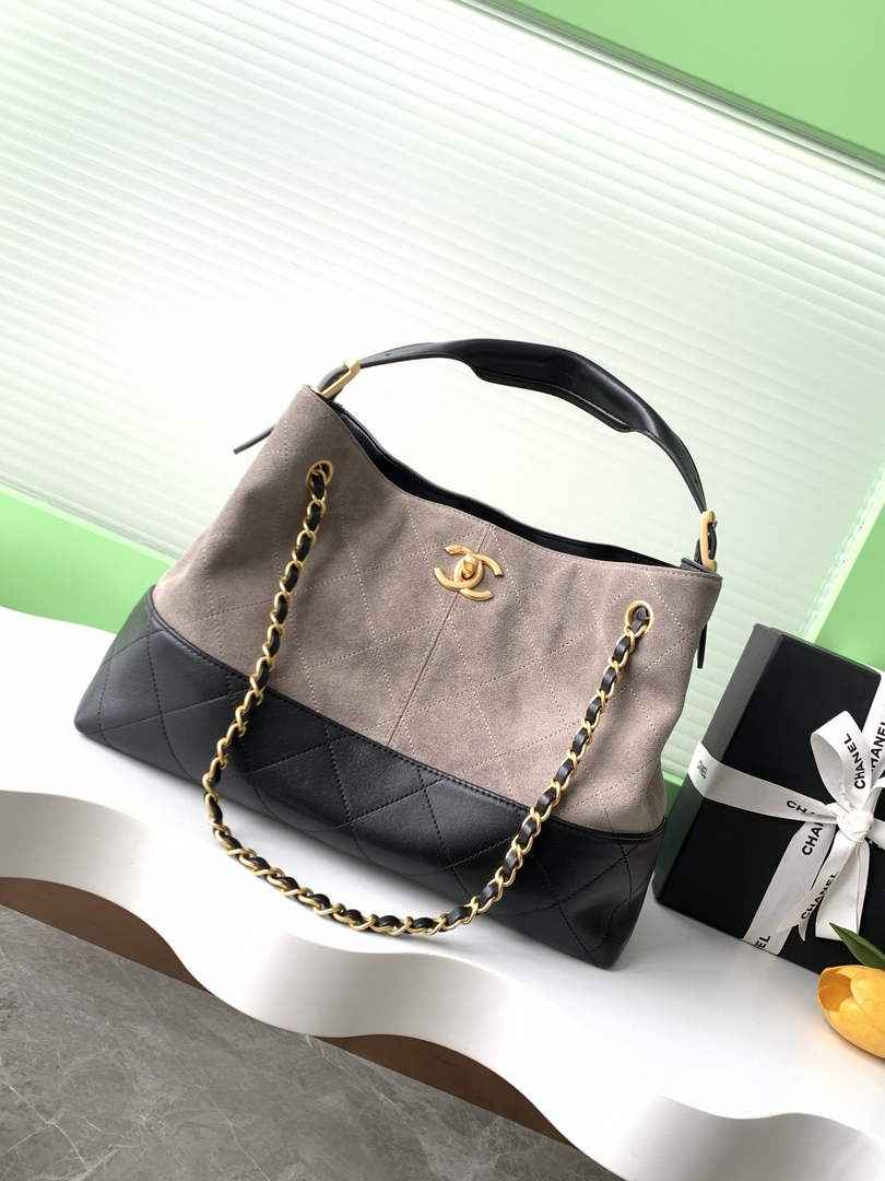 Chanel 25 Shopping Bag - Gray Suede Calfskin - AS5657
