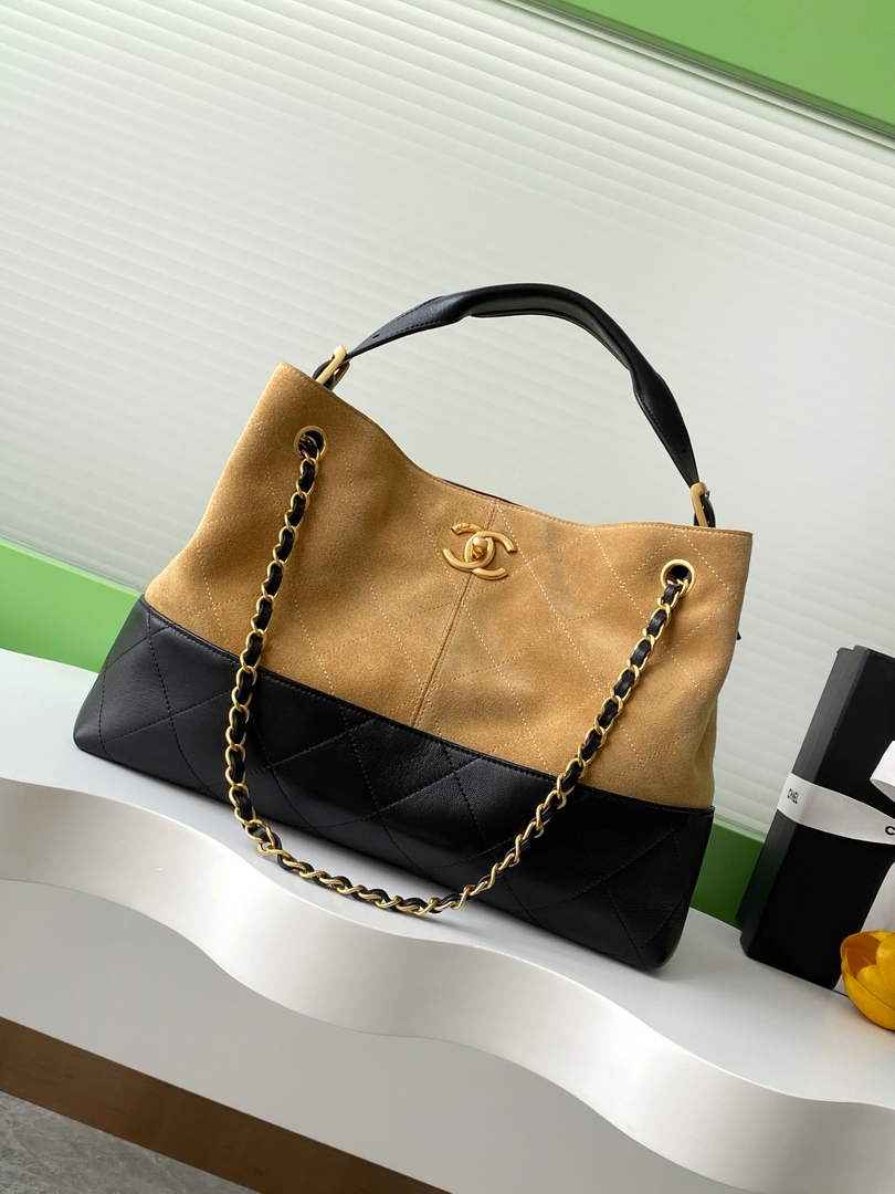 Chanel 25 Shopping Bag - Black Suede Calfskin - AS5657