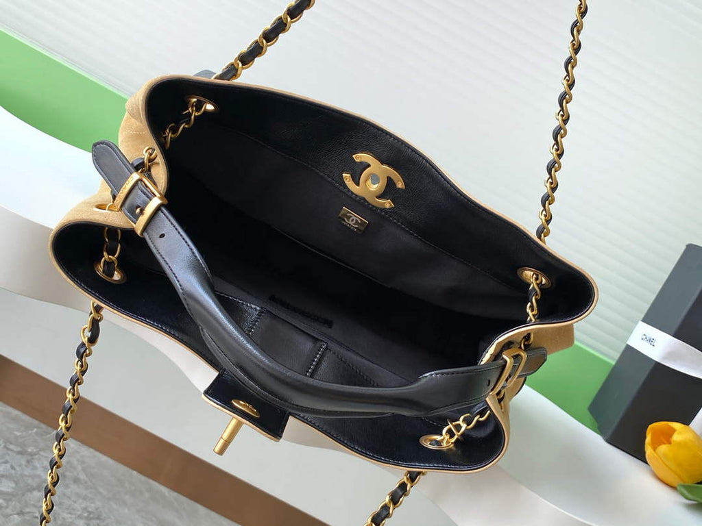 Chanel 25 Shopping Bag - Black Suede Calfskin - AS5657