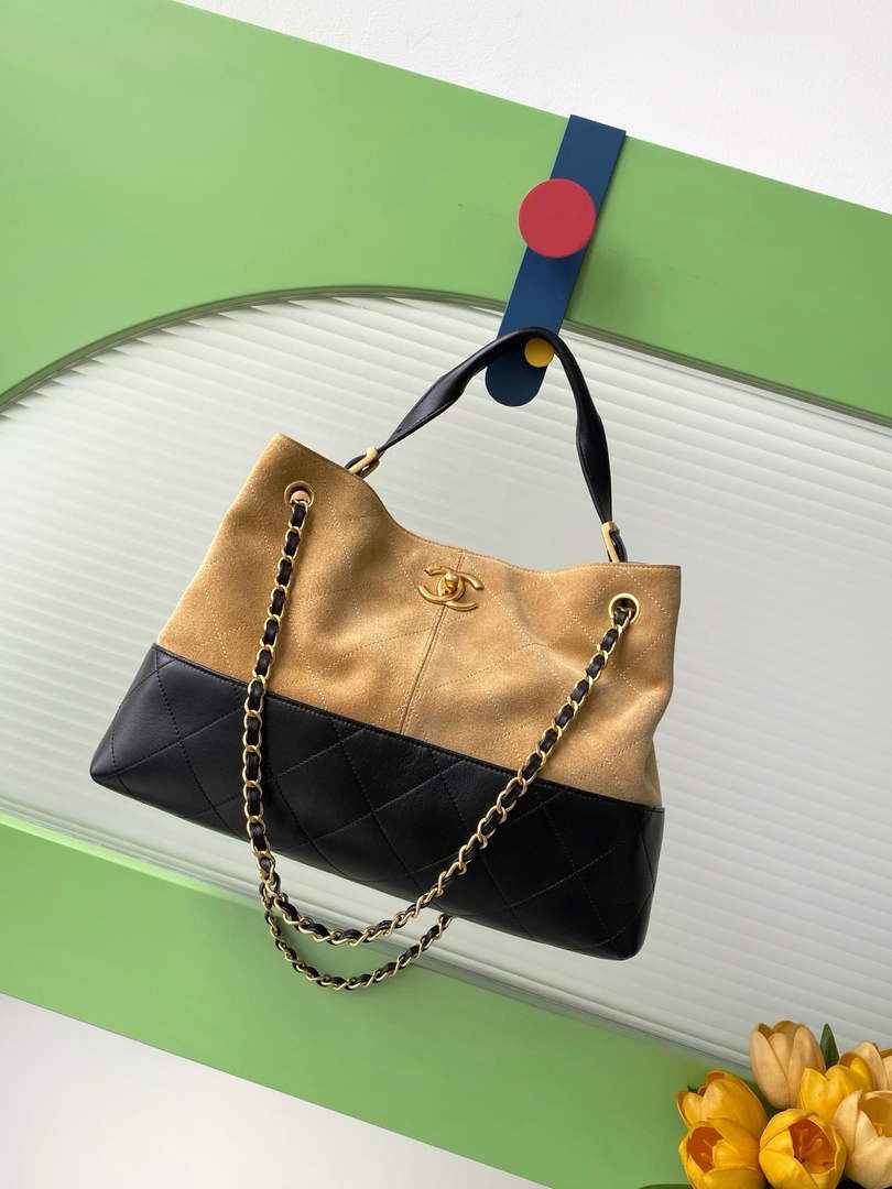 Chanel 25 Shopping Bag - Black Suede Calfskin - AS5657