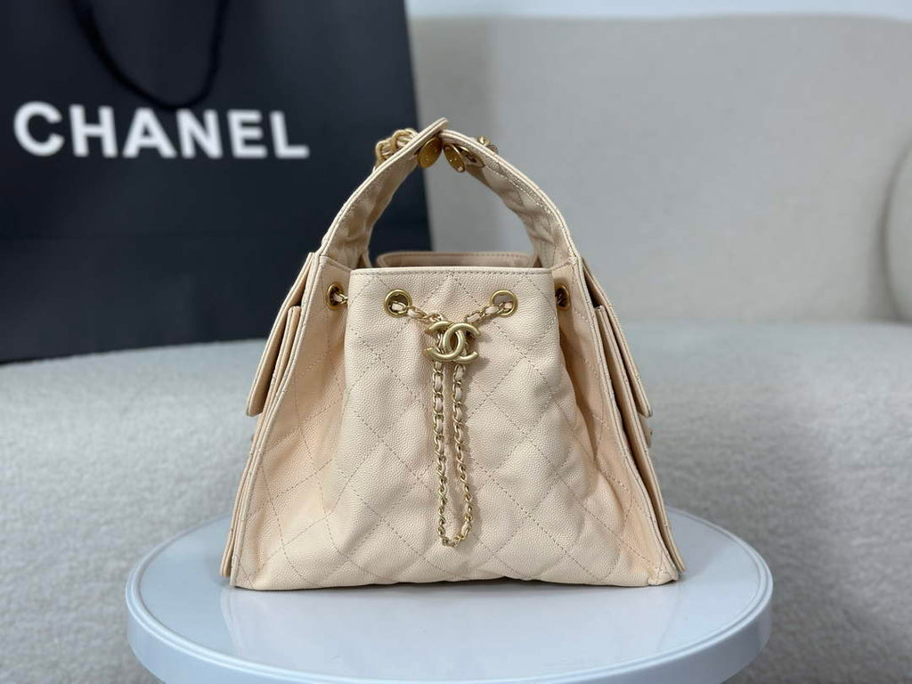 Chanel 25 small handbag, AS5293 Grained Calfskin Apricot - Default Title - View 1