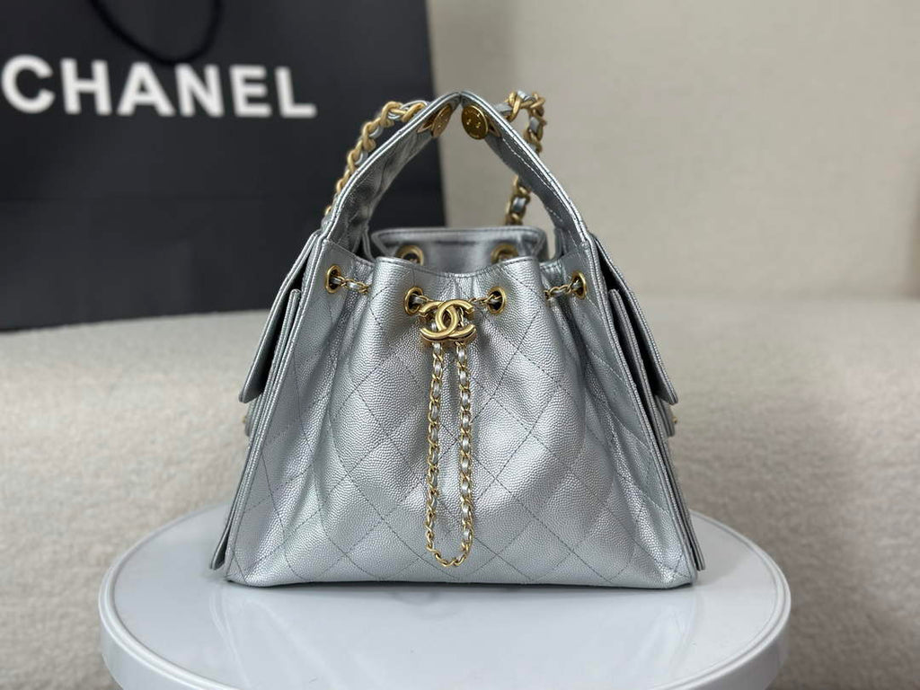 Chanel 25 small handbag, AS5293 Grained Calfskin Silver - Default Title - View 1