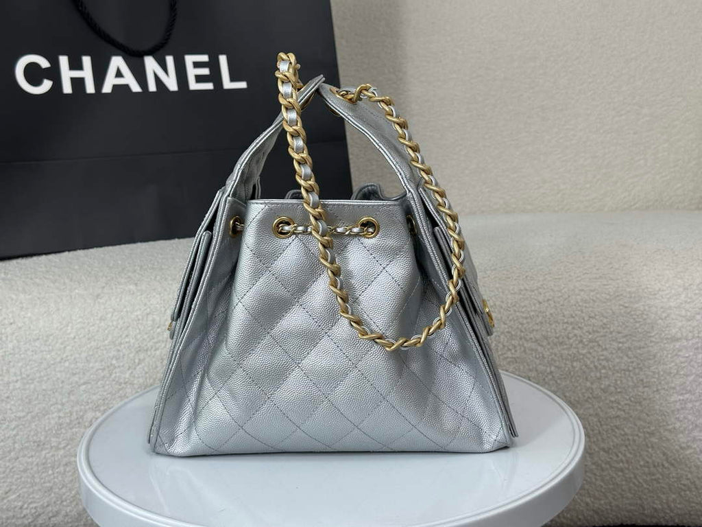 Chanel 25 small handbag, AS5293 Grained Calfskin Silver - Default Title - View 3