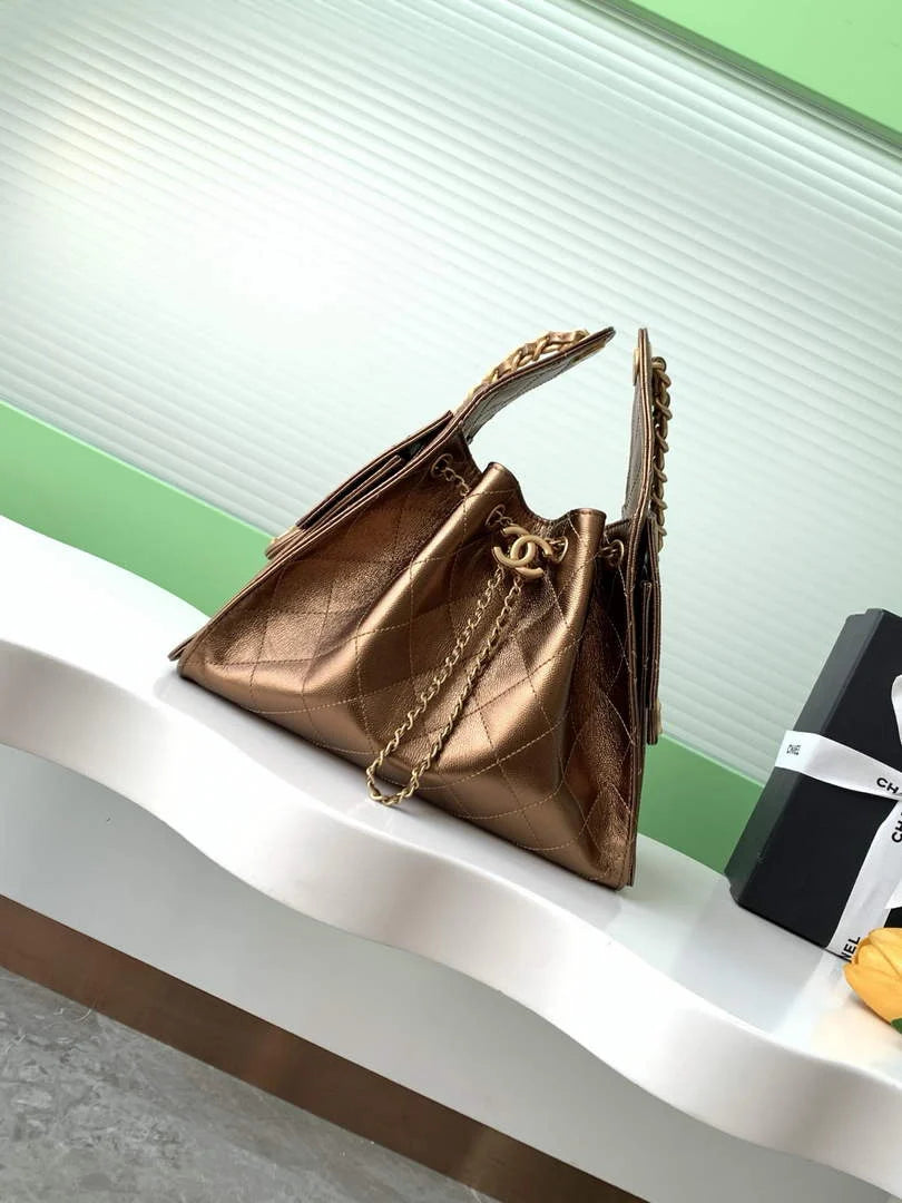 Chanel 25 small handbag, AS5293 Grained Calfskin Bronze - Default Title - View 1