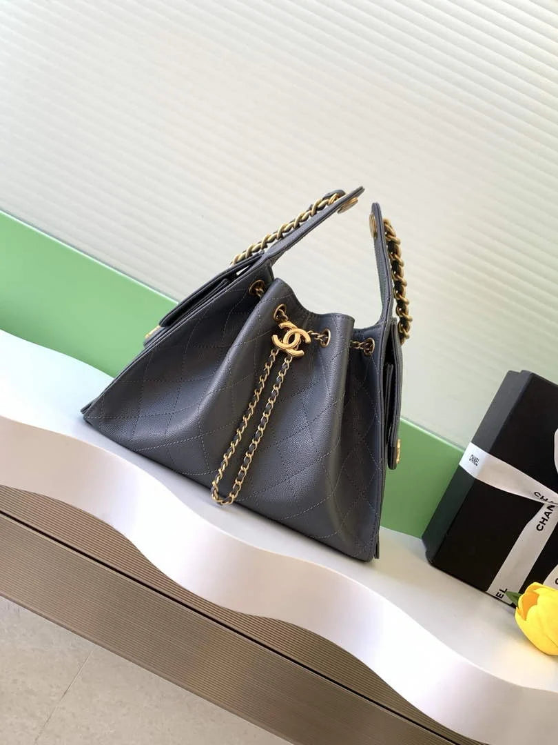 Chanel 25 small handbag, AS5293 Grained Calfskin Gray - Default Title - View 1