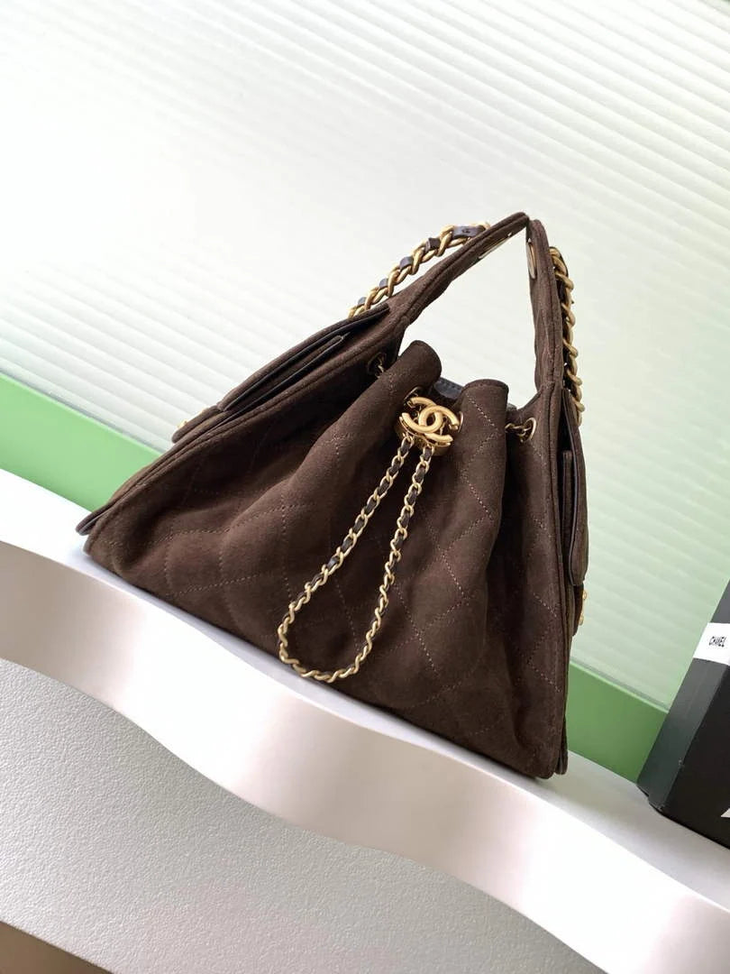 Chanel 25 small handbag, AS5293 Suede Dark Brown - Default Title - View 1