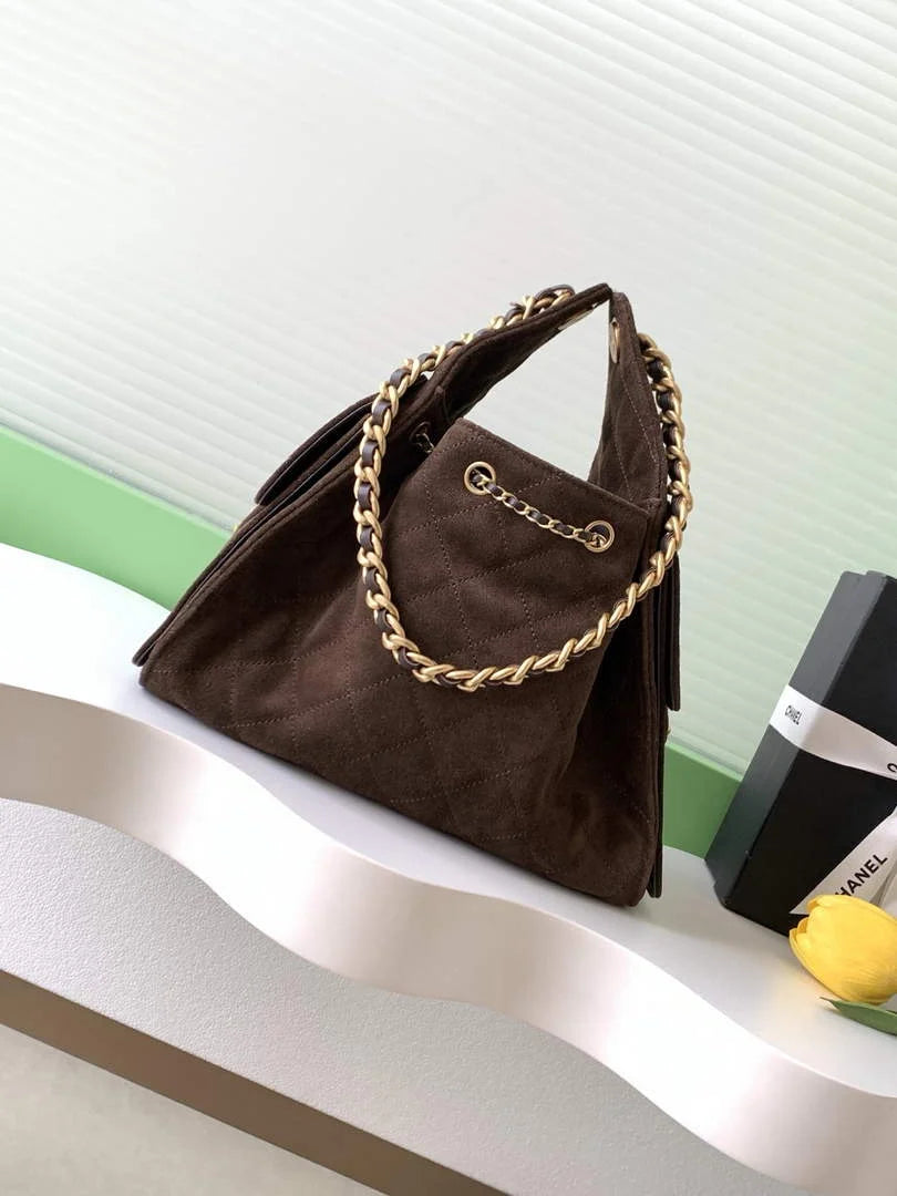 Chanel 25 small handbag, AS5293 Suede Dark Brown - Default Title - View 3