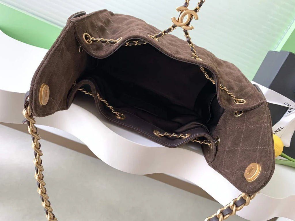Chanel 25 small handbag, AS5293 Suede Dark Brown - Default Title - View 8