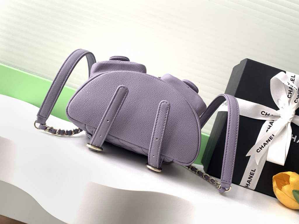Chanel AS3787 Small backpack Grained shiny calfskin gold Purple