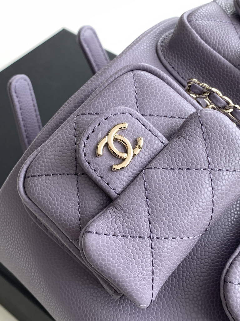 Chanel AS3787 Small backpack Grained shiny calfskin gold Purple