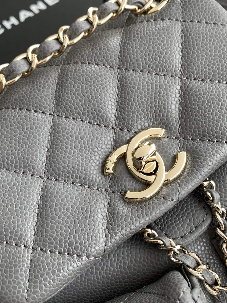 Chanel AS3787 Small backpack Grained shiny calfskin gold Gray