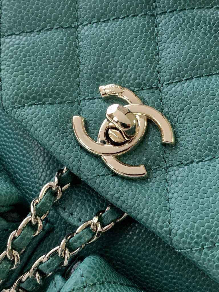 Chanel AS3787 Small backpack Grained shiny calfskin gold Green