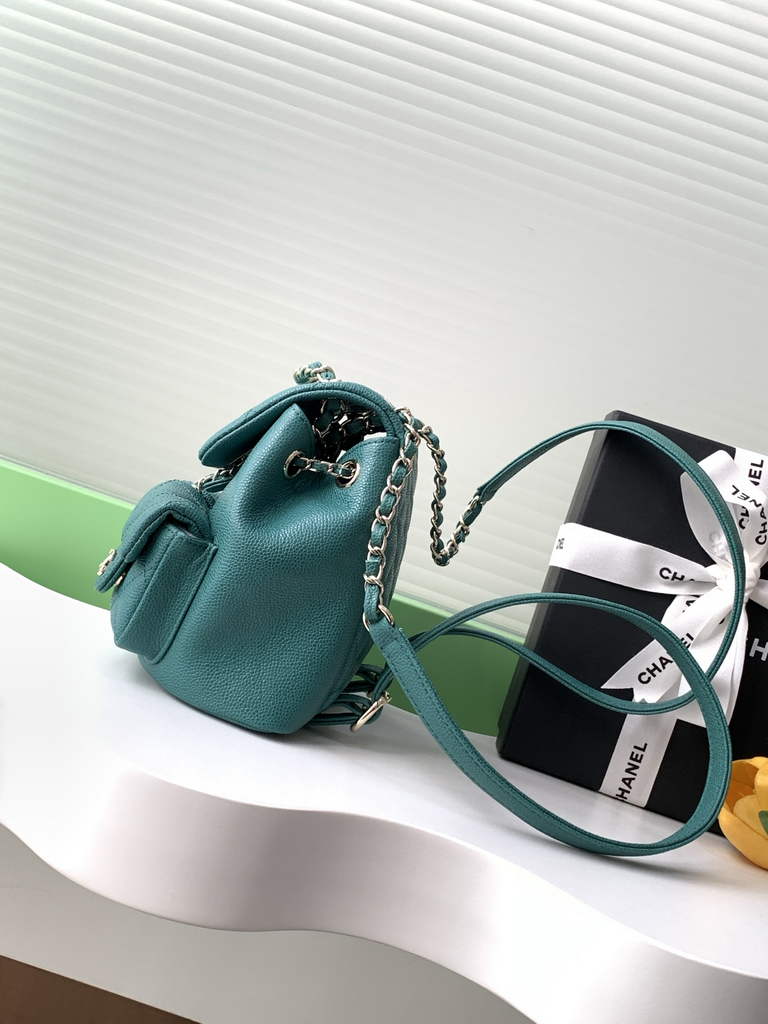 Chanel AS3787 Small backpack Grained shiny calfskin gold Green