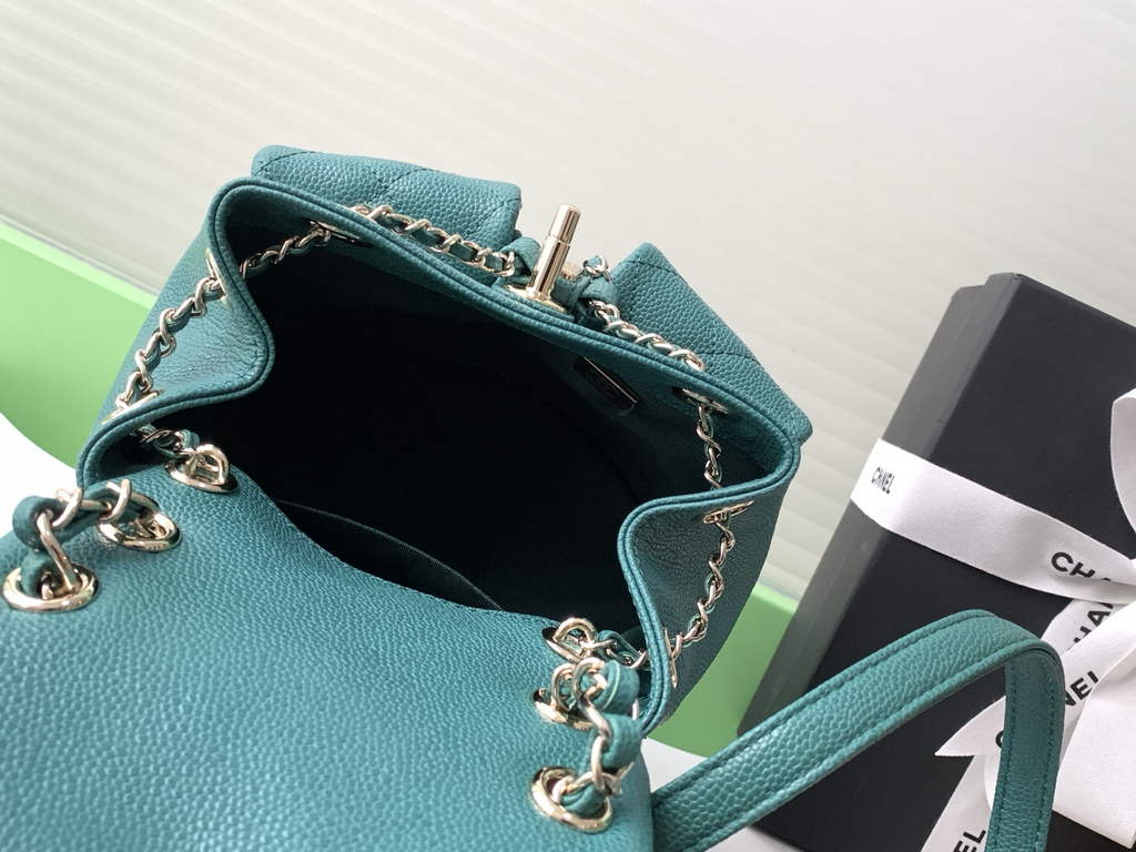 Chanel AS3787 Small backpack Grained shiny calfskin gold Green