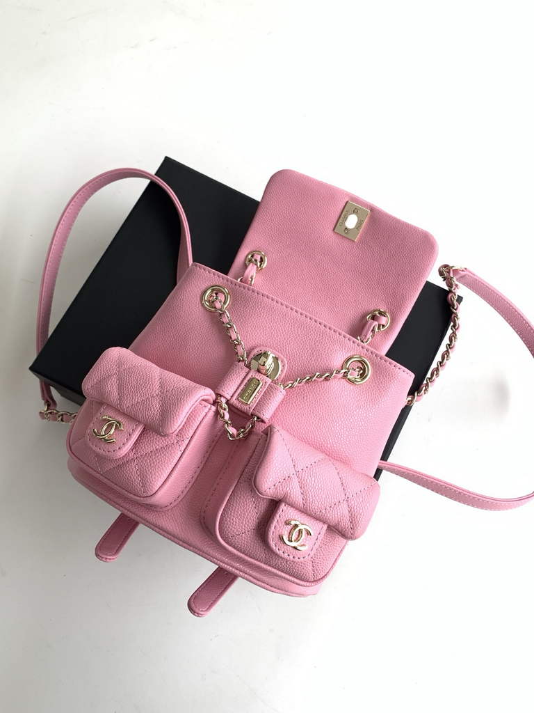 Chanel AS3787 Small backpack Grained shiny calfskin gold Pink
