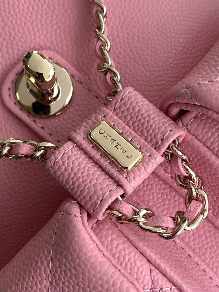 Chanel AS3787 Small backpack Grained shiny calfskin gold Pink