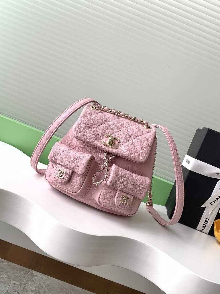 Chanel AS3787 Small backpack Grained shiny calfskin gold Light Pink