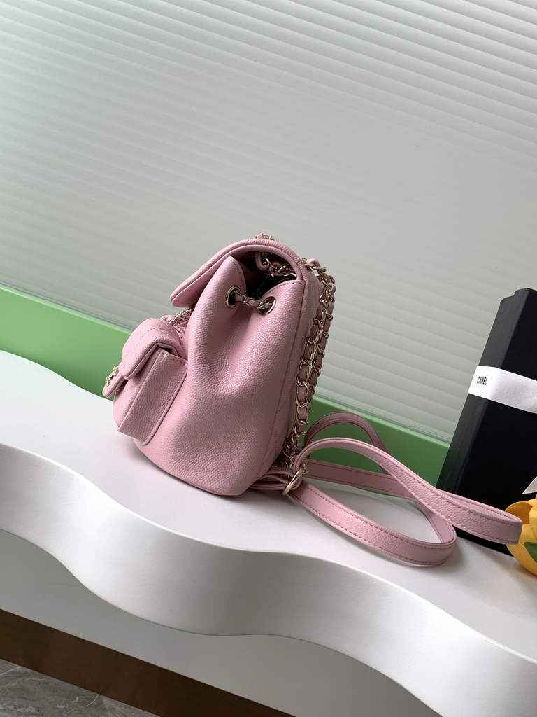 Chanel AS3787 Small backpack Grained shiny calfskin gold Light Pink