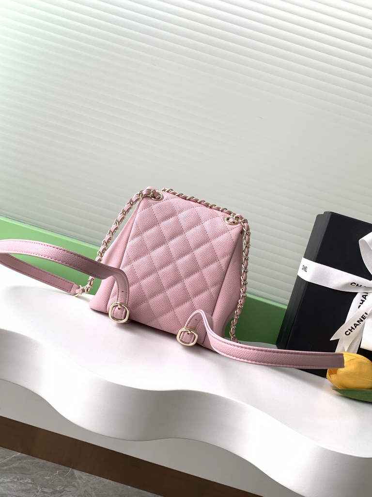 Chanel AS3787 Small backpack Grained shiny calfskin gold Light Pink