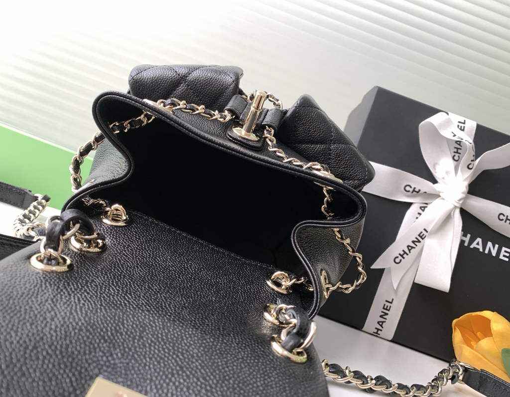 Chanel AS3787 Small backpack Grained shiny calfskin gold Black