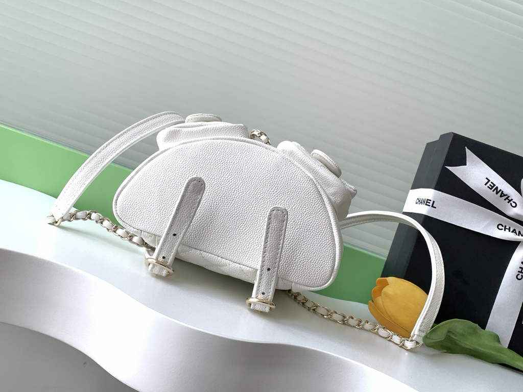 Chanel AS3787 Small backpack Grained shiny calfskin gold white