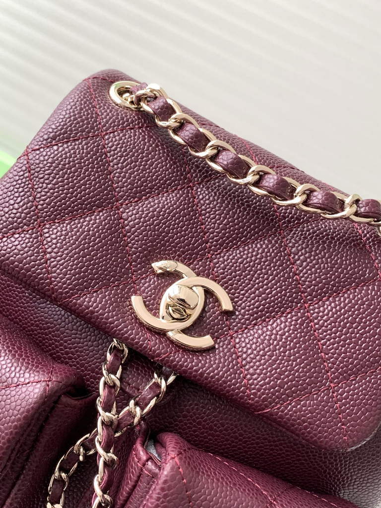 Chanel Small backpack Grained shiny calfskin AS3787 gold wine red