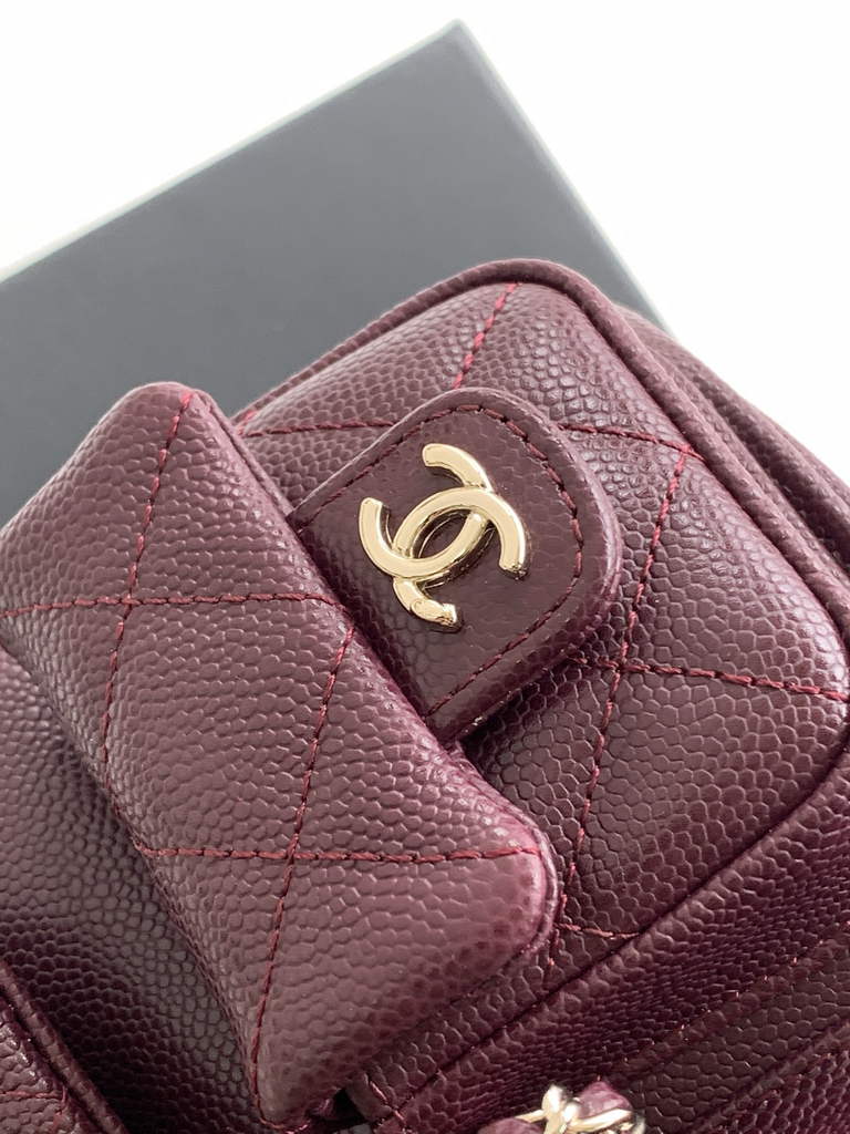 Chanel Small backpack Grained shiny calfskin AS3787 gold wine red