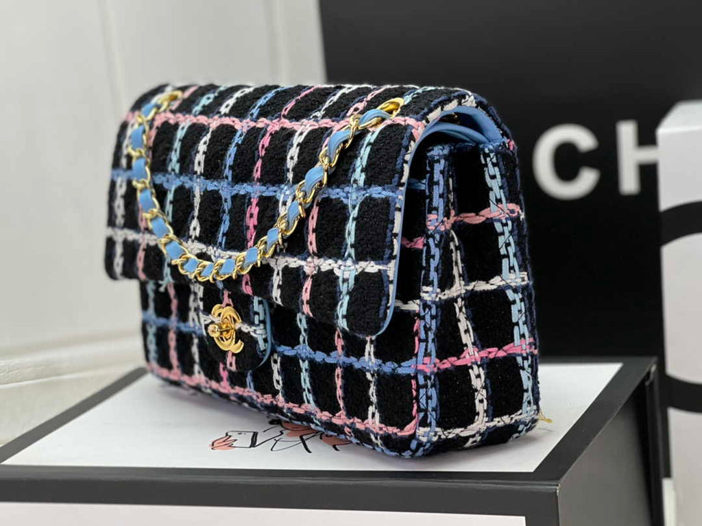 Chanel A01112 Classic Handbag Blue Wool Tweed Gold-Tone Metal - Default Title - View 2