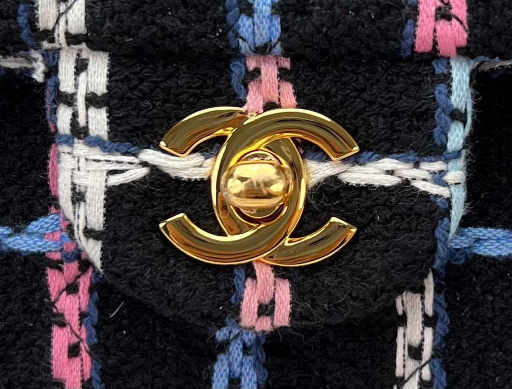 Chanel A01112 Classic Handbag Blue Wool Tweed Gold-Tone Metal - Default Title - View 5