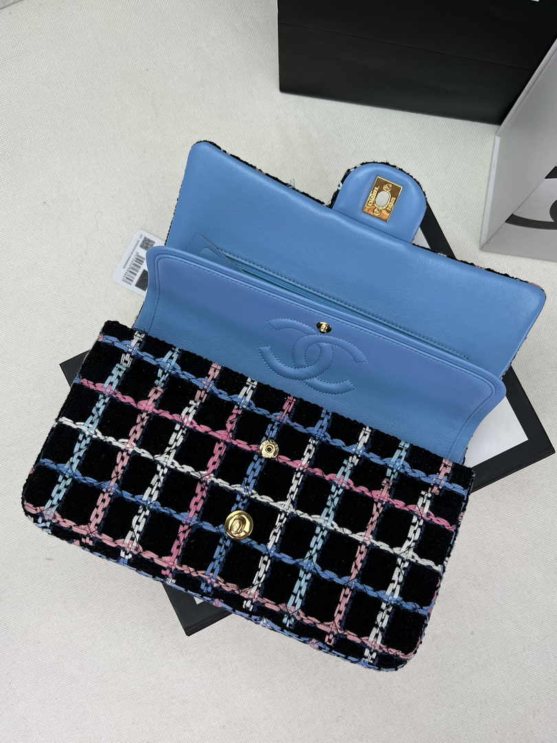 Chanel A01112 Classic Handbag Blue Wool Tweed Gold-Tone Metal - Default Title - View 6