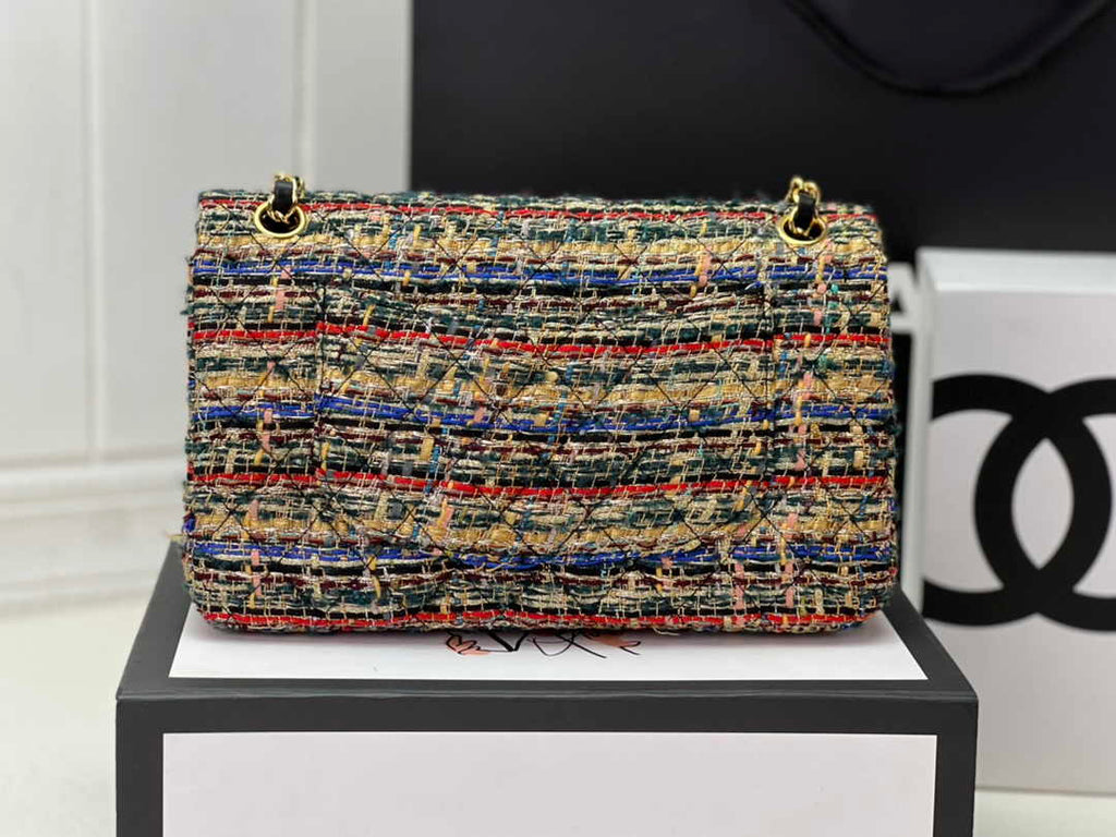 Chanel A01112 Classic Handbag Wool Tweed Gold-Tone Metal Beige Red - Default Title - View 3