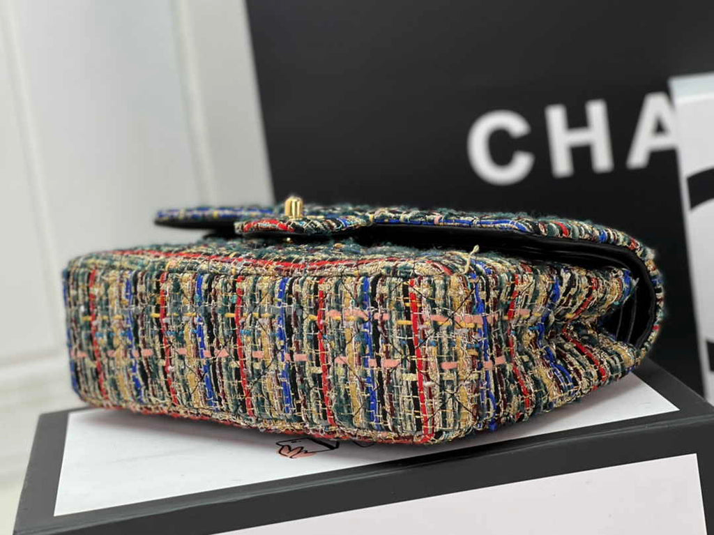 Chanel A01112 Classic Handbag Wool Tweed Gold-Tone Metal Beige Red - Default Title - View 4