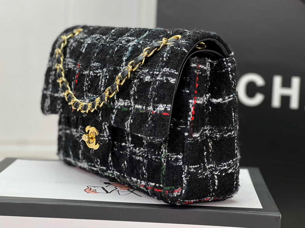 Chanel A01112 Classic Handbag Wool Tweed Gold-Tone Metal Black - Default Title - View 2