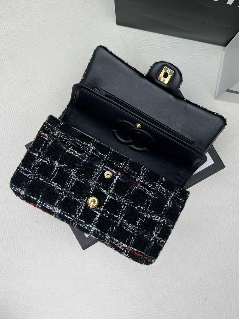 Chanel A01112 Classic Handbag Wool Tweed Gold-Tone Metal Black - Default Title - View 6