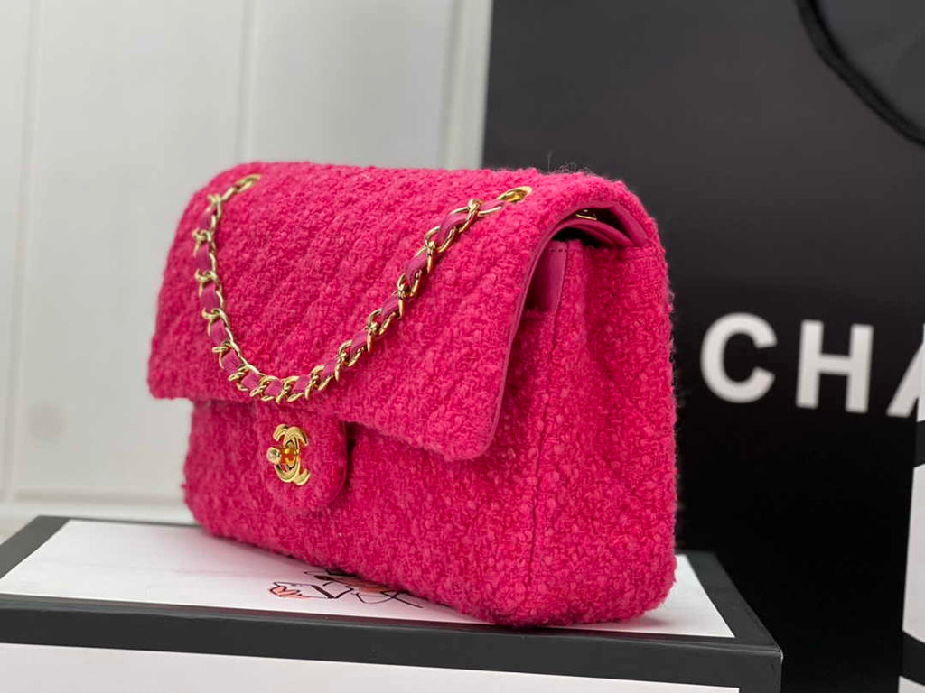 Chanel A01112 Classic Handbag Wool Tweed Gold-Tone Metal Plum - Default Title - View 2