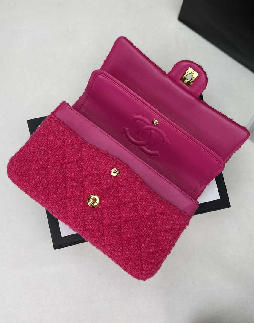 Chanel A01112 Classic Handbag Wool Tweed Gold-Tone Metal Plum - Default Title - View 6