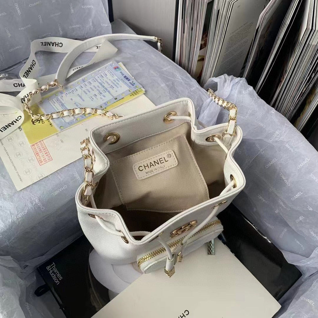 Chanel AS2318 Backpack Always Miss Him Calfskin in White