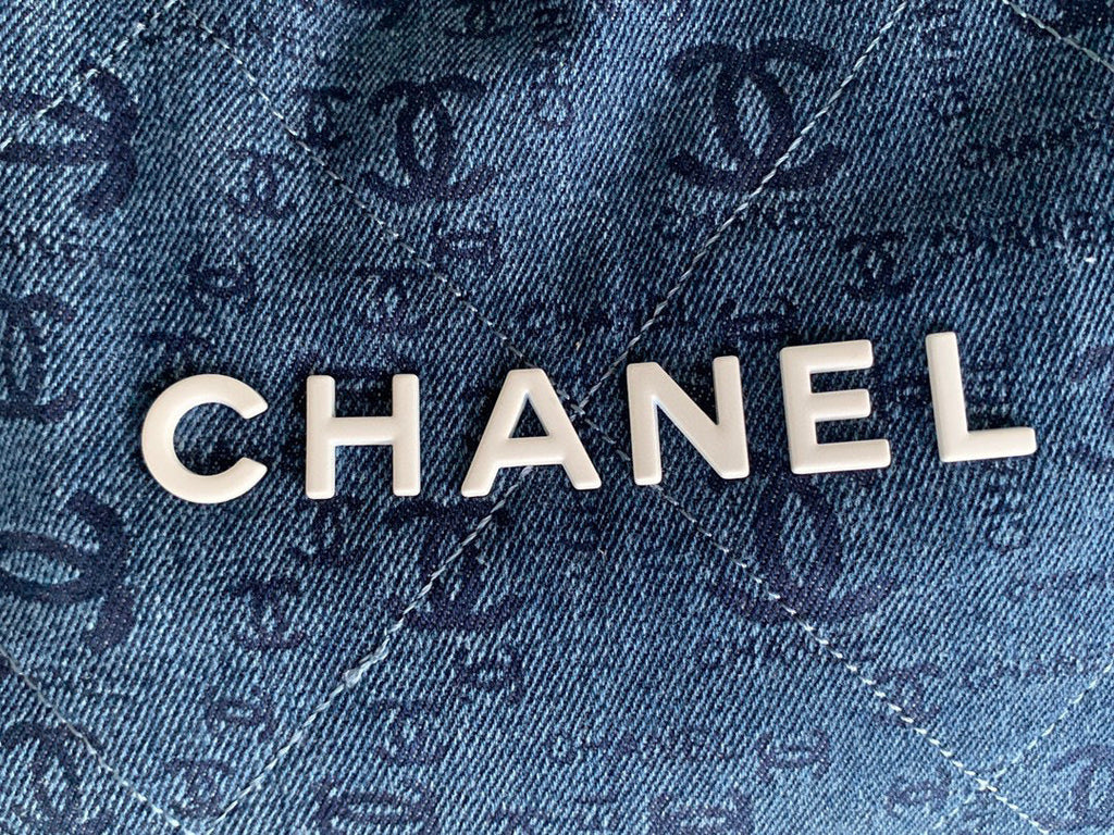 Chanel AS3260 22 Small Handbag Gold-Tone Metal Blue Logo white