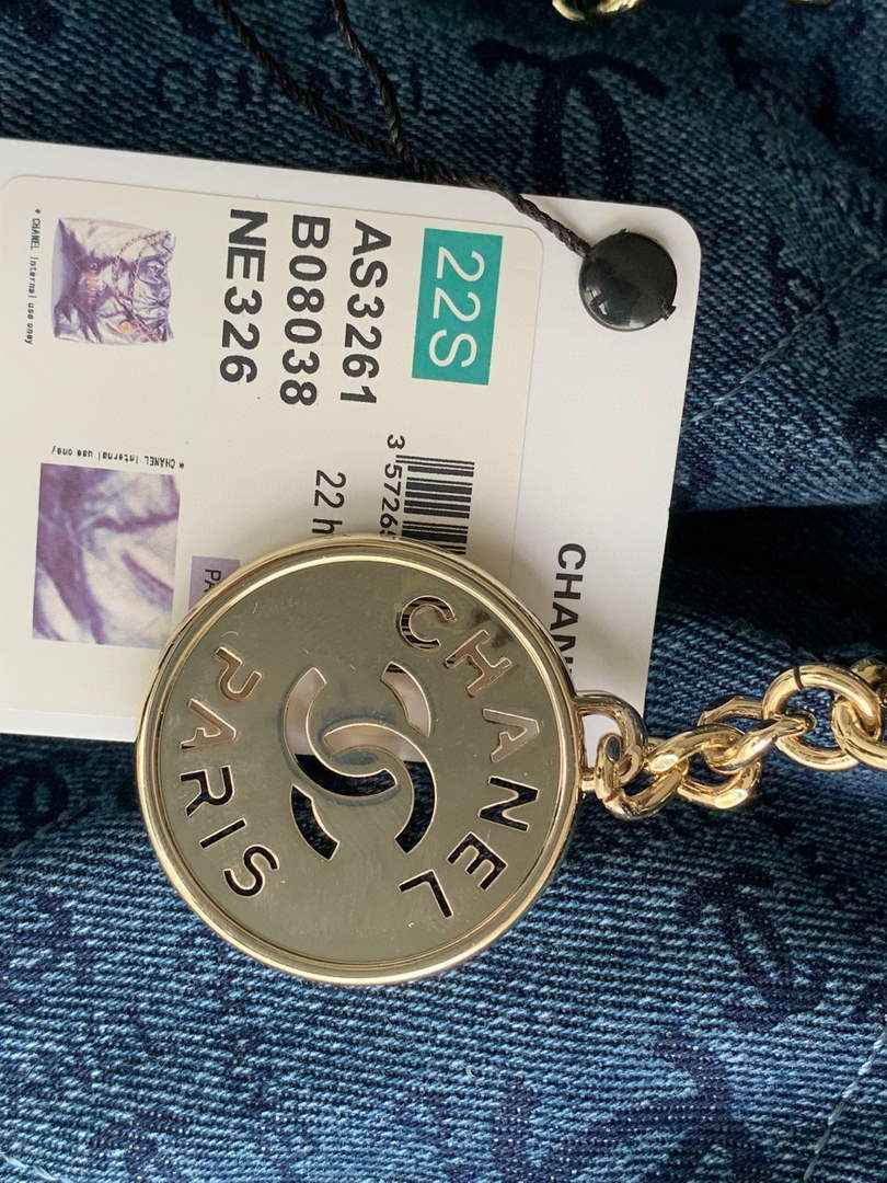 Chanel AS3261 22 Handbag Gold-Tone Metal Blue Logo white