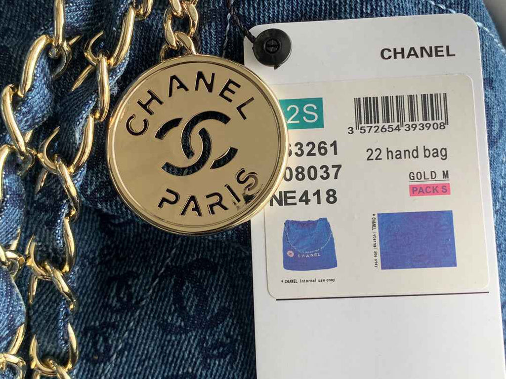 Chanel AS3261 22 Handbag Gold-Tone Metal Blue