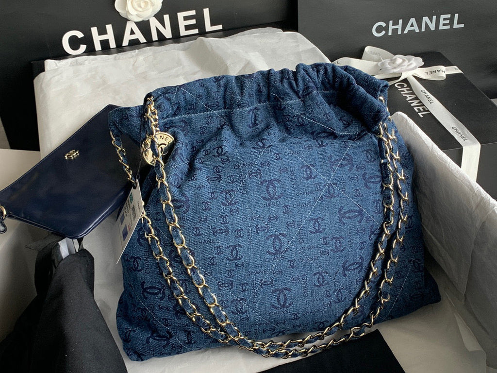 Chanel AS3261 22 Handbag Gold-Tone Metal Blue