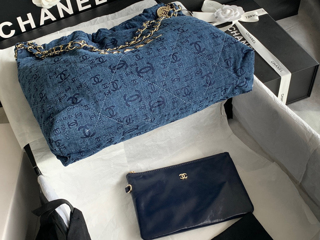 Chanel AS3261 22 Handbag Gold-Tone Metal Blue