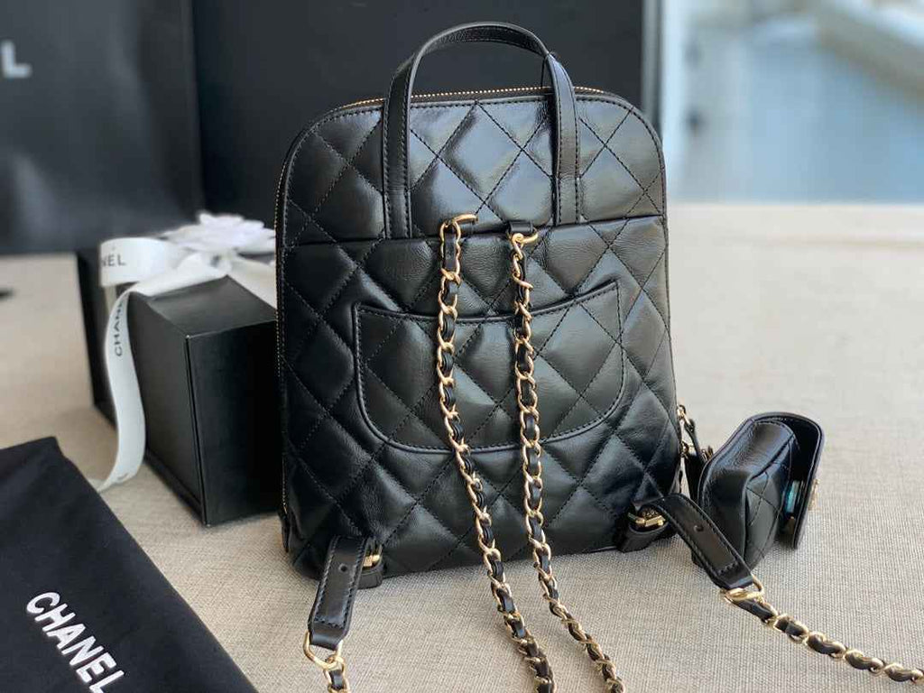 Chanel AS3332 CC Rucksack Backpack Calfskin leather Black