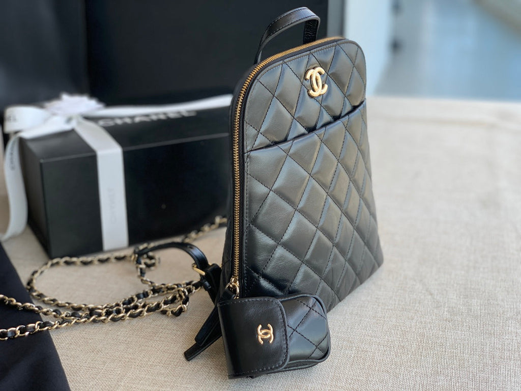 Chanel AS3332 CC Rucksack Backpack Calfskin leather Black